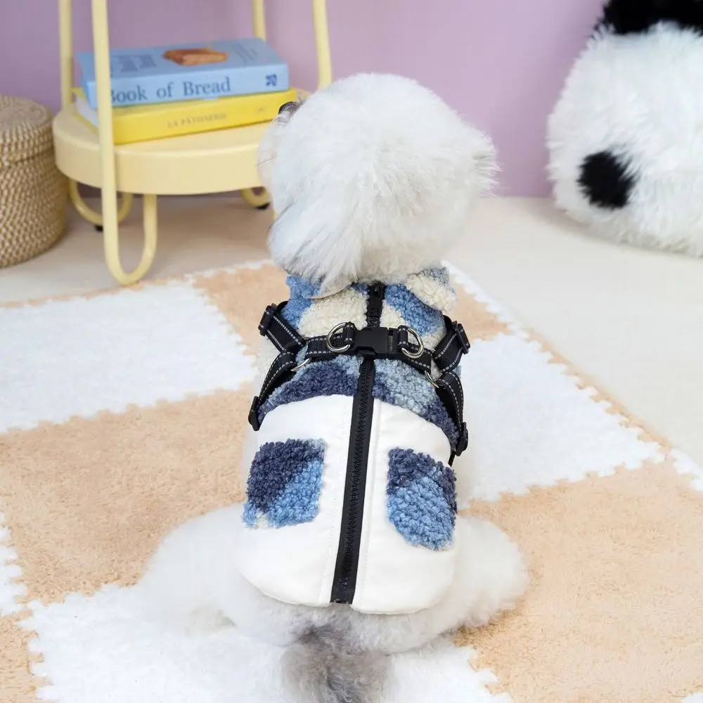 따뜻한 강아지 재킷 두꺼운 내장형 가슴끈 강아지 조끼 피부 친화적인 반사 조끼 겨울용 애완동물 옷 겨울철