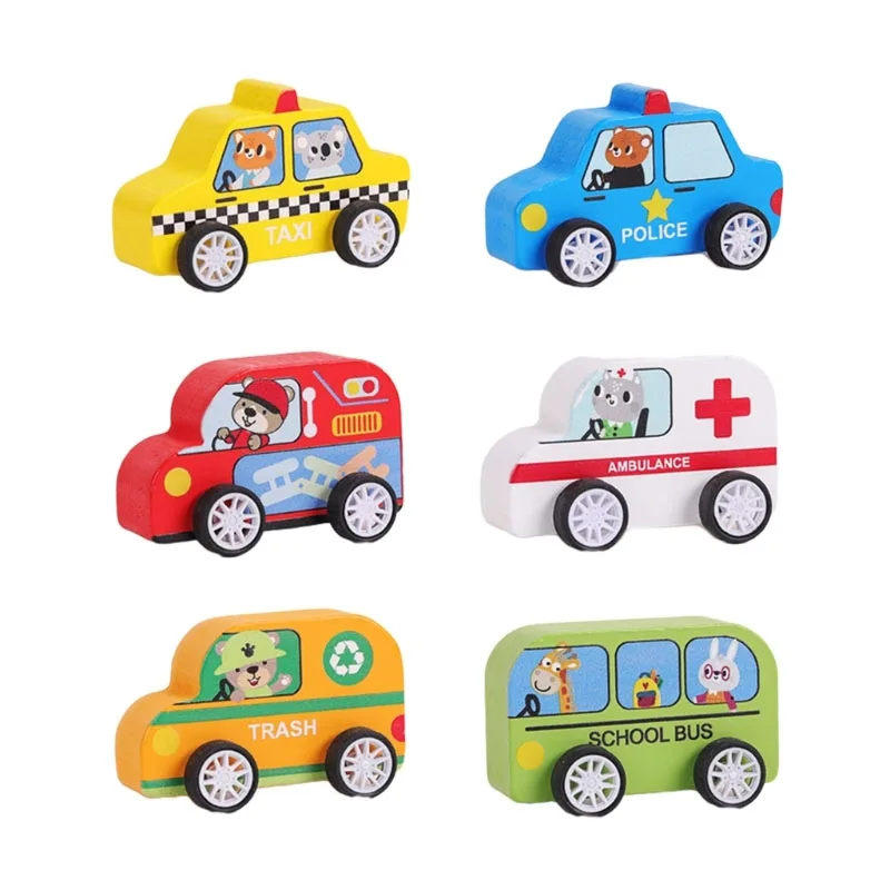 Glide Car Children's Toys Fall-Resistant Inertia Gear Car Wooden Toy Car Taxi Ambulance School Bus Model Simulation Fire Truck fire truck model children s electric drill disassembly screw engineering car diy assembly lighting sound effects inertia toys