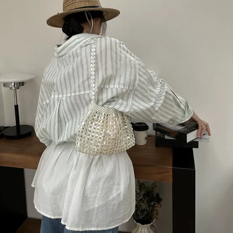 Women Summer Woven Hand Bag Luxury Design Hollow-out Silver Hand Woven Single Shoulder Underarm Bag