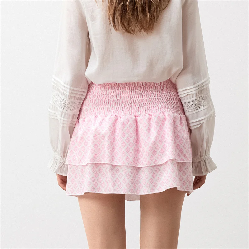 Minifalda de verano para mujer, con estampado floral, elástica, de cintura alta, con volantes escalonados, faldas cortas de corte A, faldas para salir, ropa de calle