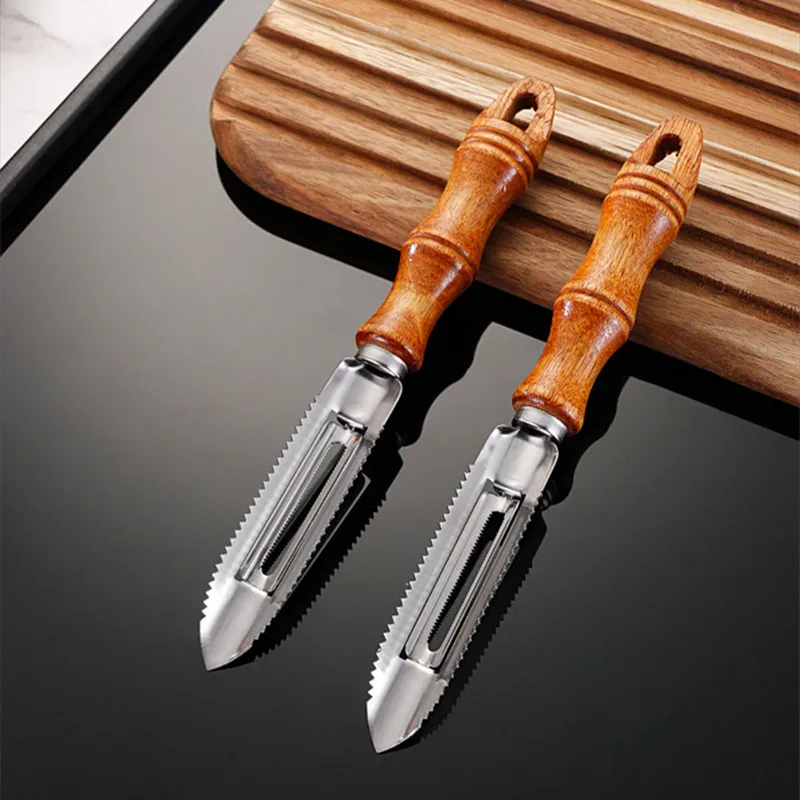 Description Picture 3 of itemStainless Steel Wooden Handle Peeler Multi-functional Fish Scale Shaver Fruit Graters Potato Cucumber Chopper Kitchen Utensil
