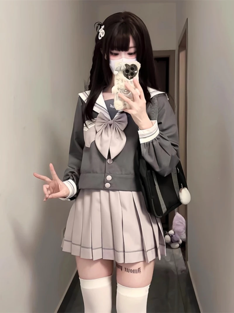 Japanese Lolita Purple JK Uniform Girl Preppy Style Sexy Sailor Set Long Sleeves Short Skirt Contrasting Colors Versatile Suit
