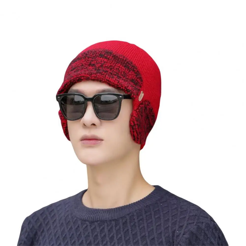 

Men Winter Hat No Brim Knitting Earmuffs Solid Color Elastic Keep Warm Soft Thick Anti-slip Beanie Hat No Constraint Men Hat