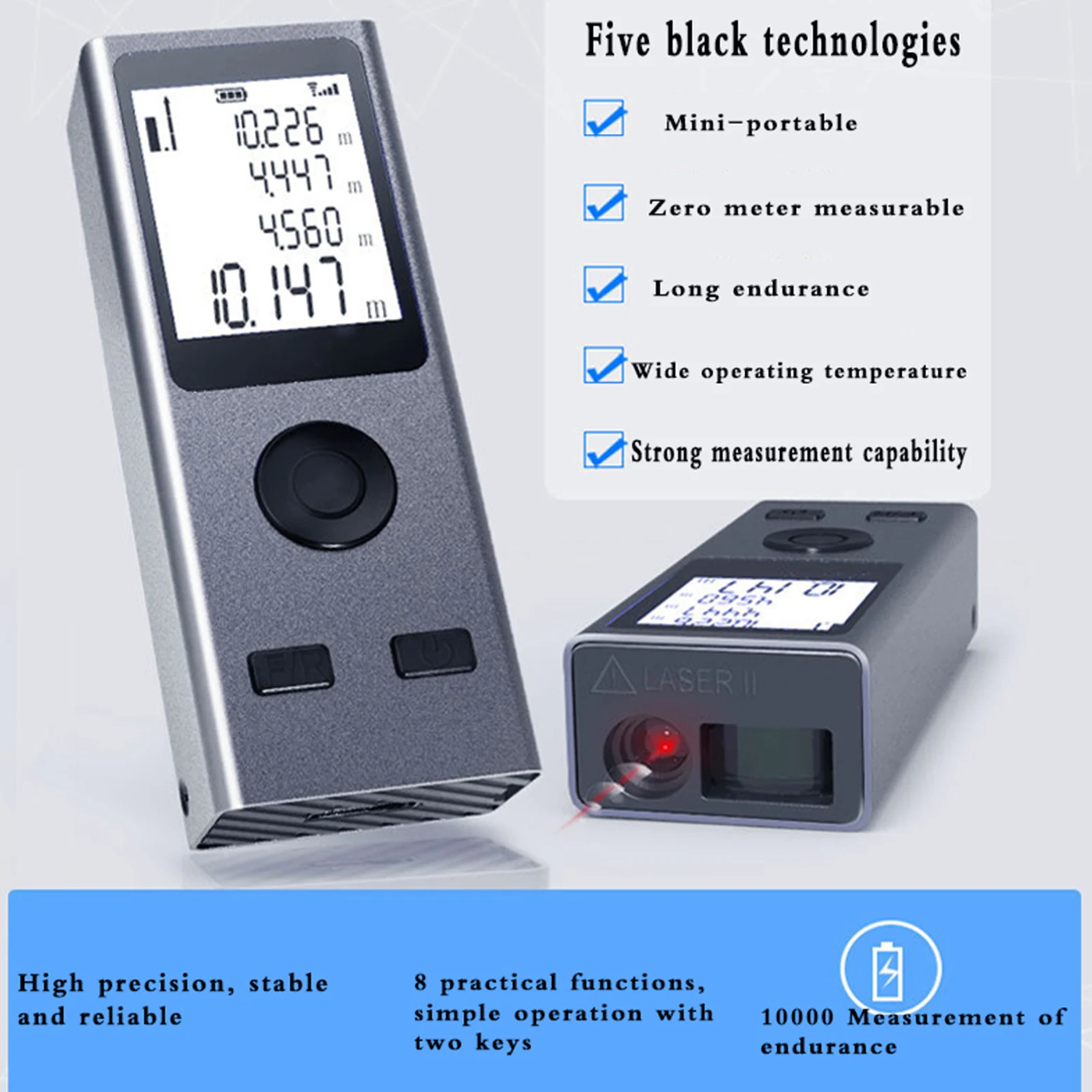 Laser Rangefinder Mini Laser Rangefinder Digital Tape Measure Laser Ruler USB Charge Aluminum Alloy Fuselage Measuring Distance 30/50/60m