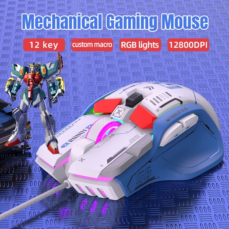 High-end Programmable Gaming Mouse Wired 12800dpi 12 keys RGB Game Mice for Windows IOS  Home Office Laptop PC