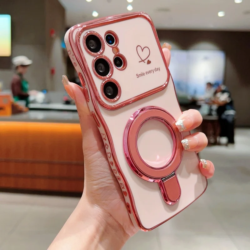 Wave Plating Heart Design Shockproof Phone Case with Lens Protection