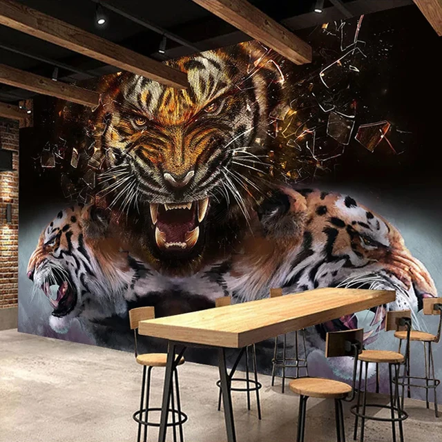 Papel De Parede Foto Personalizada 3d Estereoscópico Tigre Grande Parede  Pintura De Parede Sala De Estar Sala De Fundo Mural Imagem - Papéis De  Parede - AliExpress