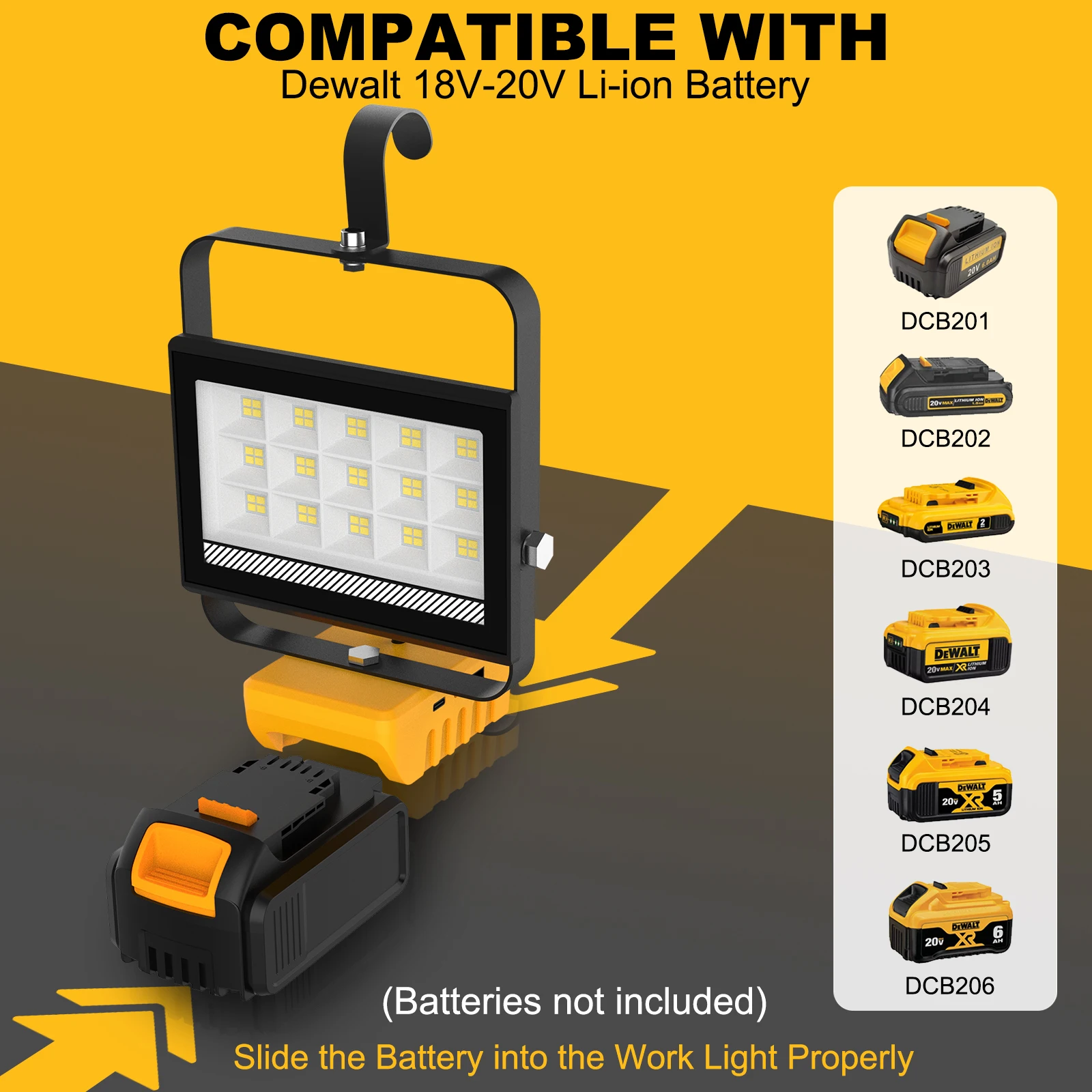 Portable Work Light 60W LED With Hook Handheld Rechargeable For DeWalt Camping
