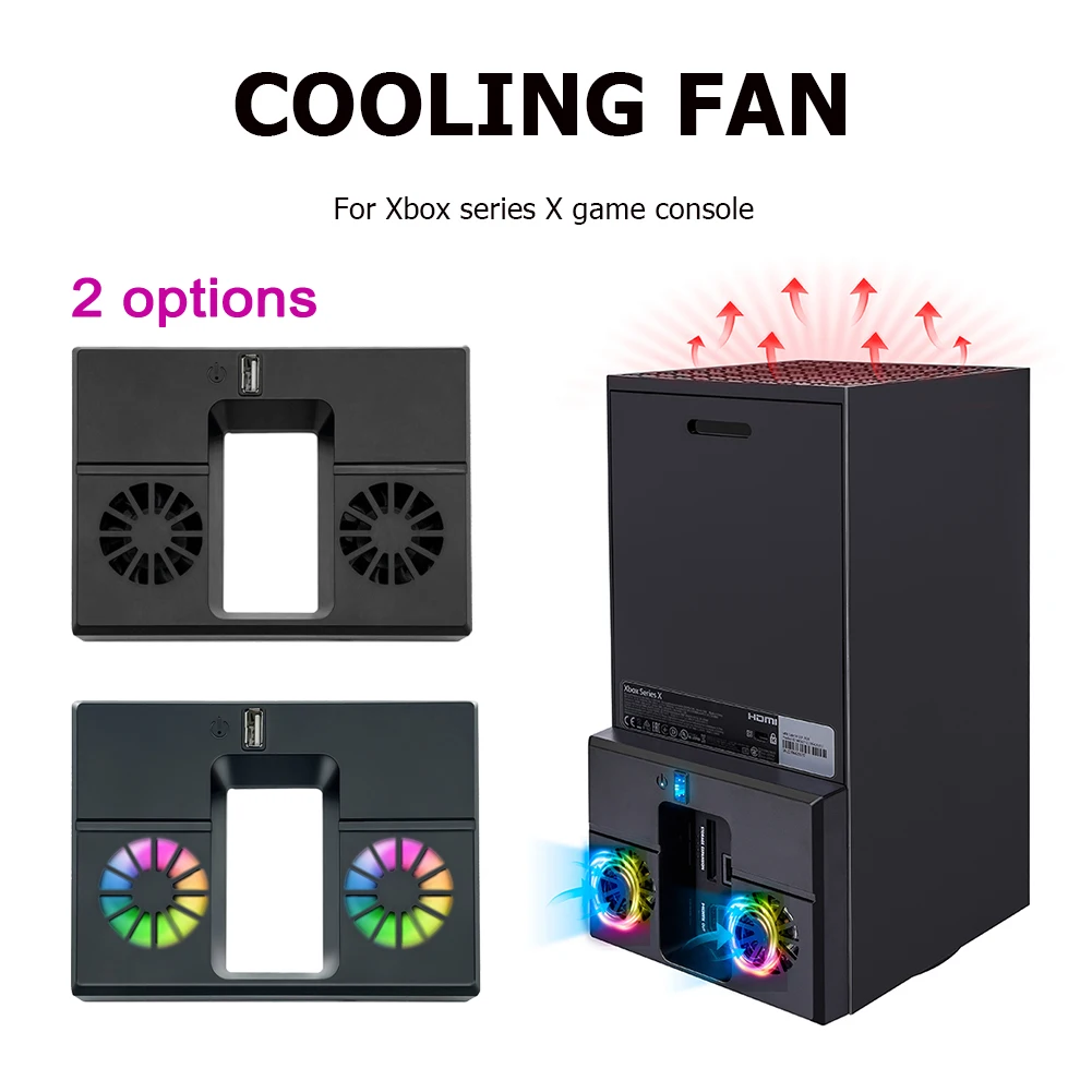Gaming Cooling Fan USB Powered RGB for XBOX Series X Host Side Mount Vertical Cooler Radiator Heat Sink Accessories