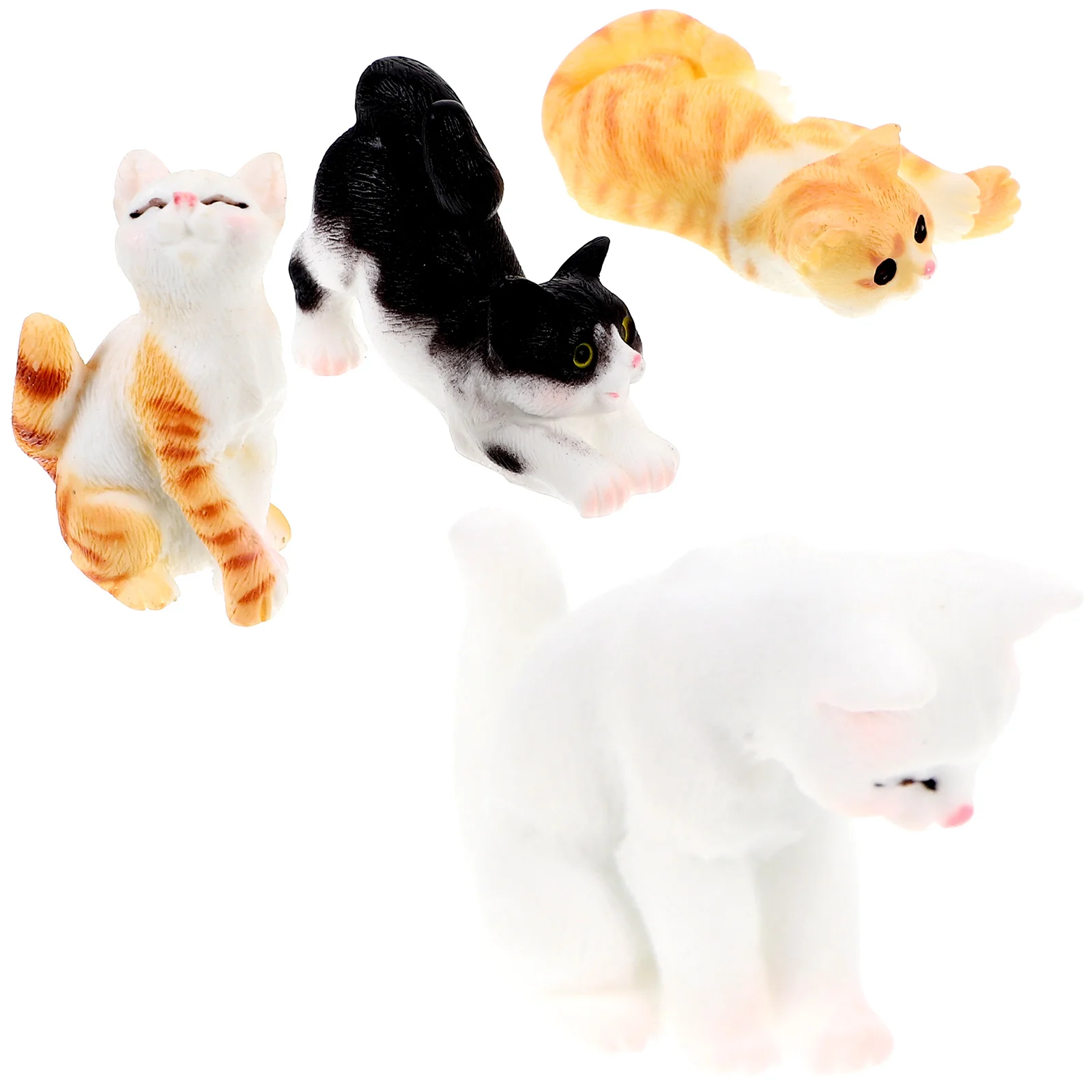 4 Pcs Dollhouse Orange Cat Models Miniature Figurine Decorative Supplies Cat Sculptures Resin Statues