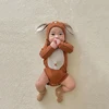 Adorable Baby Sika Deer Romper Hat 2pcs Sets Brown Infant Boy Girl Bodysuit Cap Clothing Outfits Long Sleeve Autumn Spring 2
