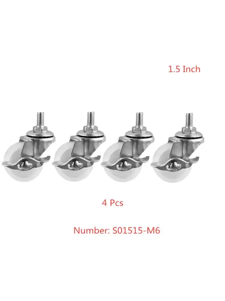 

4 Pcs/Lot Casters Spot 1.5 Inch White Pp Screw Brake Wheel M6 Caster Diameter 40mm Small For Shelf