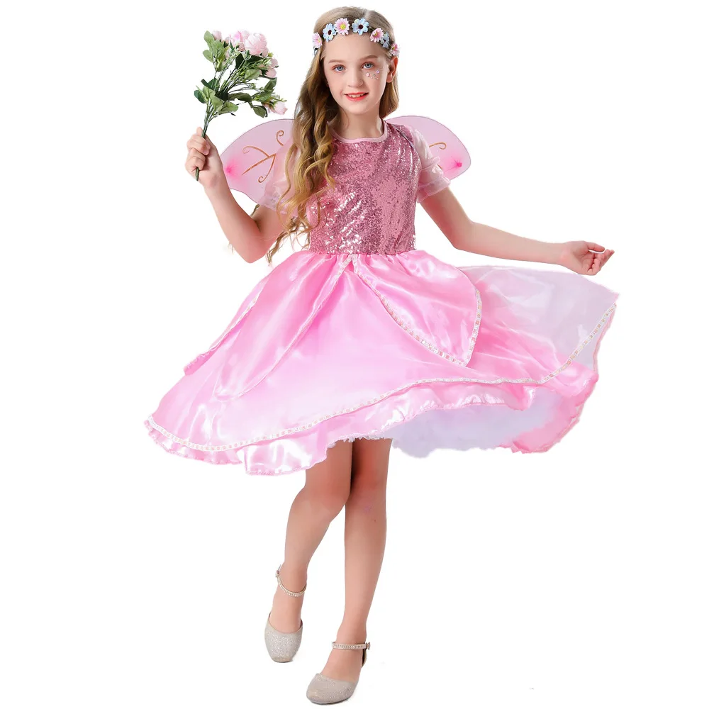 

Girls Flower Fairy Dress Up Kids Princess Dress With Wings Halloween Princess Costume Elves Party Tinkerbell Tinker Bell Dress