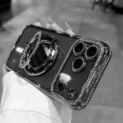 Diamond Mirror Magnetic Glitter Transparent Phone Case with Magsafe Compatibility - iPhone 14 Plus (Black)