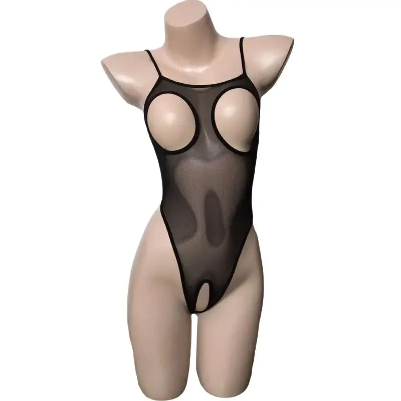Sexy Sheer Cupless and Crotchless Mesh One Piece Swimsuit Skinny Leotard Open Breast Teddy Bodysuit Lingerie sexy lingerie women swimsuit