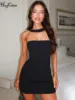Hugcitar Women Elegant Halter Strapless Solid Sexy Bodycon Mini Dress 2025 Summer Evening Party Clothes Birthday Night Club