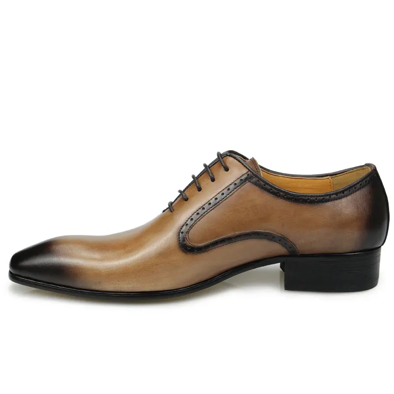 Men Shoes For Formal Business Dress Suits Handmade Genuine Leather Oxfords Footwear Wedding Party Black Khaki Color