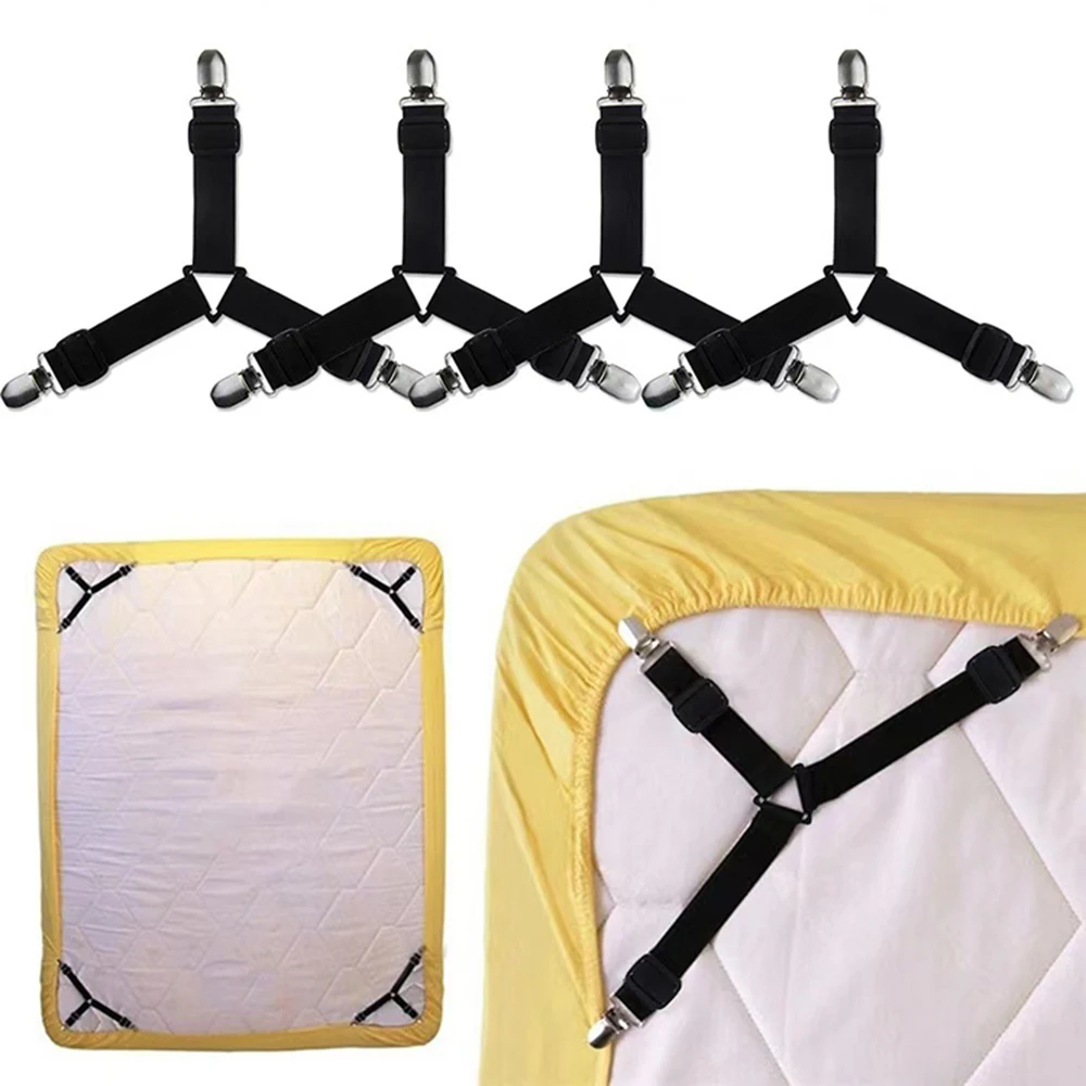 Sheet Clips 4PCS/Set Adjustable Sheet Comforter Retainer Tablecloth Sofa Cover Sheet Buckle Tent Clip Metal