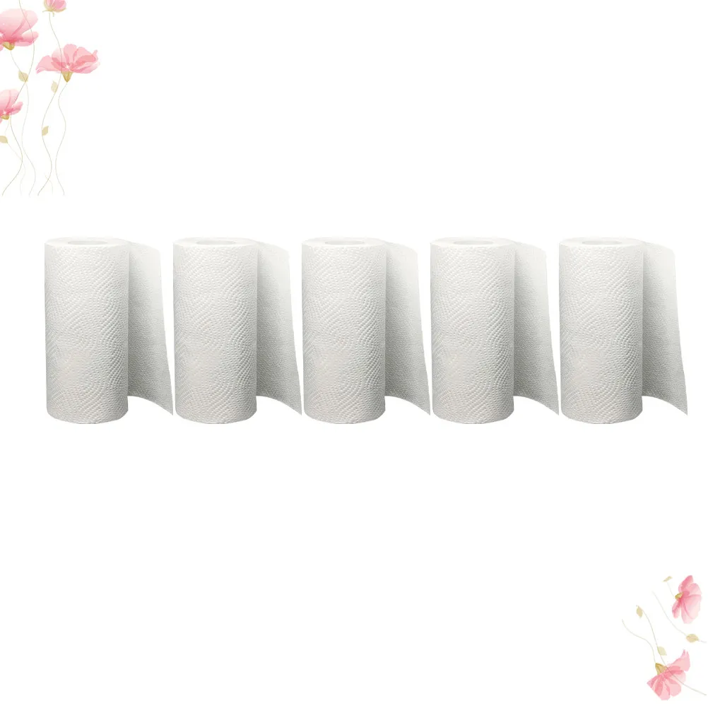 5 롤 키친 페이퍼 타월 가정용 사무실용 목재 펄프 흡수성 흰색 가정용 티슈 오일 흡수 종이 키친 티슈