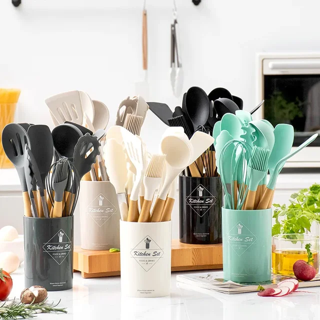 12PCS Food Grade Silicone Kitchen Cookware Utensils Set, Turner Spatula, Measuring Spoon, Practical Cooking Tool Kitchenware Set 1