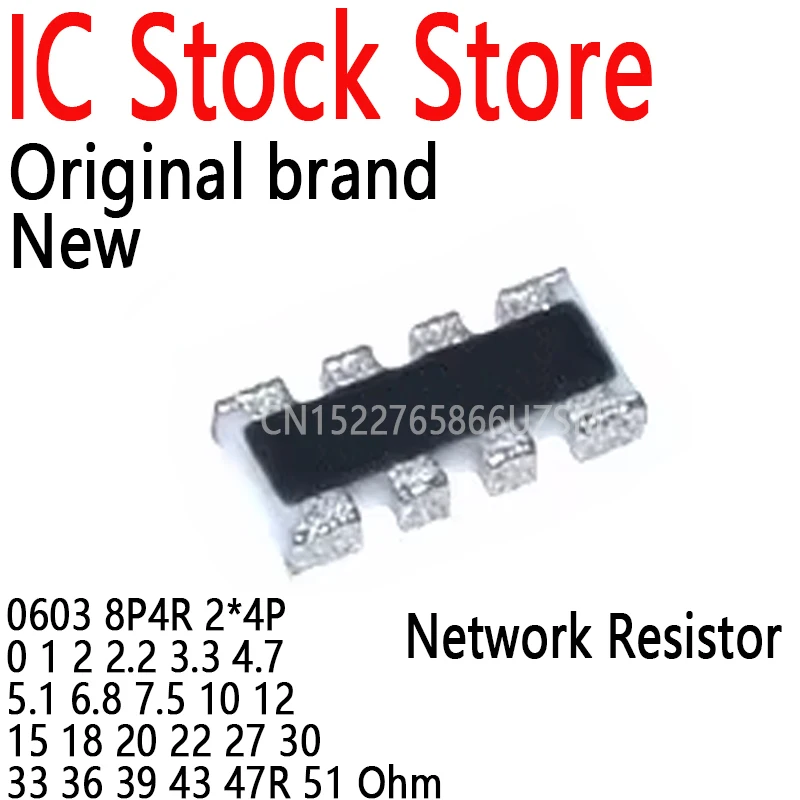Matrice Di Resistori Di Rete Di Esclusione Smd 0603 8 P4R 2*4P 0 1 2 2.2 3.3 4.7 5.1 6.8 7.5 10 12 15 18 20 22 27 30 33 36 39 43 47R 51 Ohm