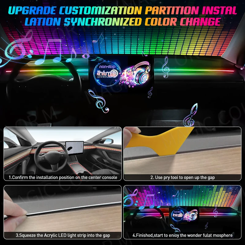 Vgetting Universal Car Ambient Lights LED Interior RGB Symphony Atmosphere Lamp USB APP Control Remote for Tesla Model 3 Y S X — view 5