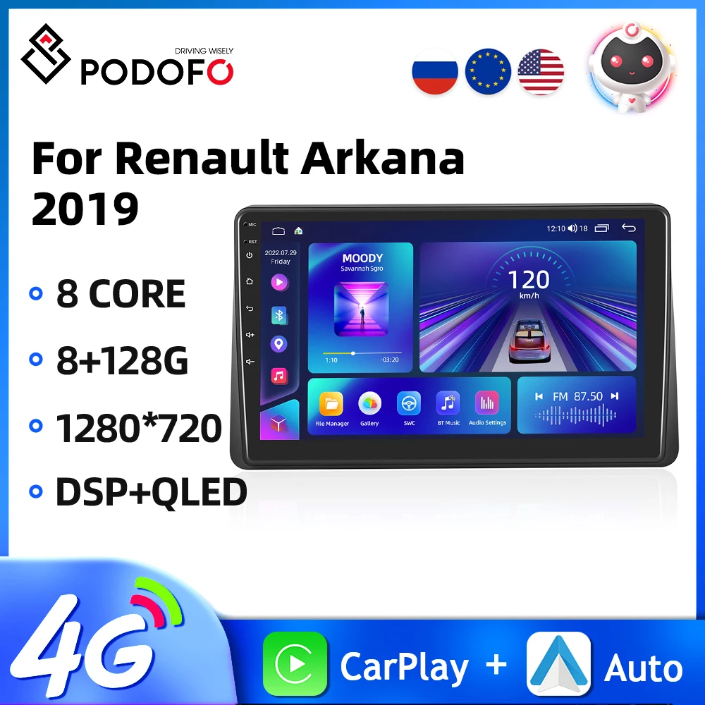 

Автомобильная стереосистема Podofo, 8 ядер, Android, для Renault Arkana 2019, 2Din, мультимедийный плеер для Carplay, Android Auto, 10,1 дюйма, 8 + 128 ГБ, GPS, автомобильная аудиосистема