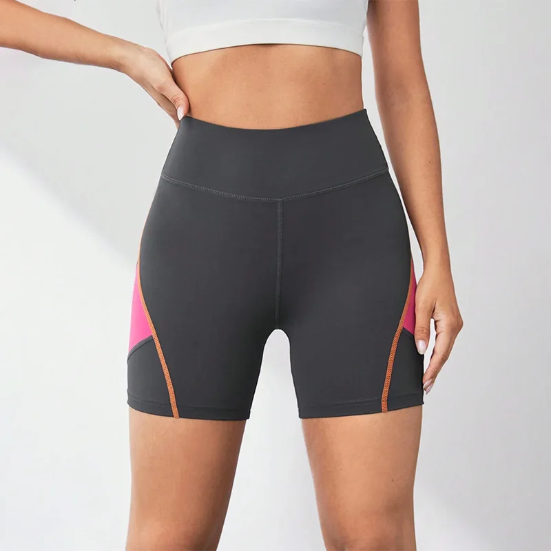 Colorblocked High Waist Yoga Shorts for Women Tummy Control Workout Shorts