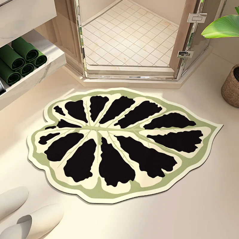 

Little Fresh Green Plant Leaves Bathroom Entrance Foot Mat
