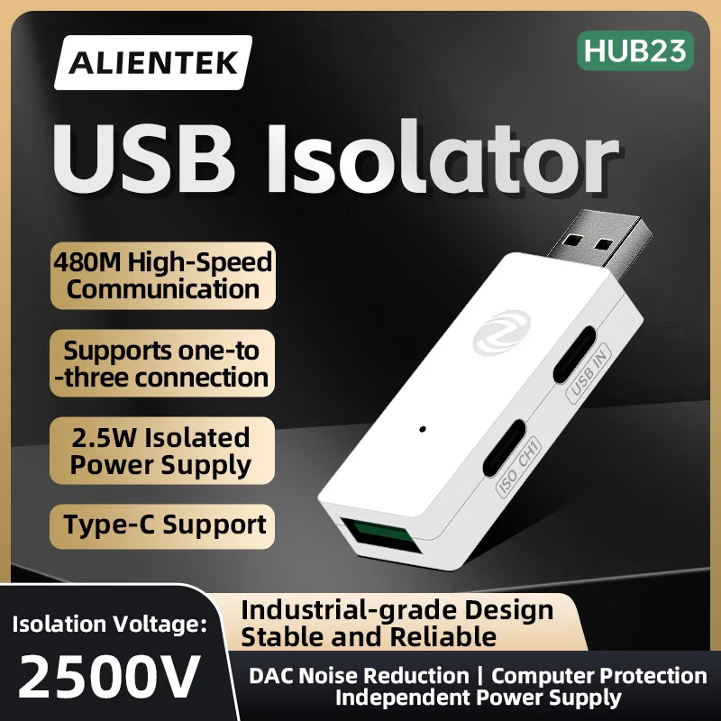 ALIENTEK HUB23 USB 2.0 High-Speed Isolator 480Mbps Industrial Opto-Coupler Protection