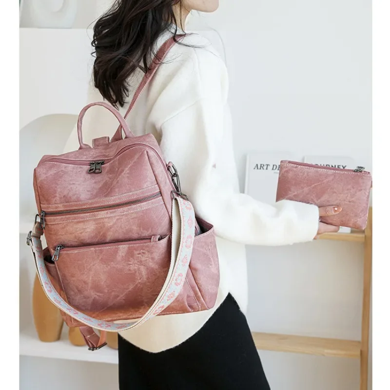 Zaino da donna multiuso alla moda Zaino retrò leggero per ragazze Borsa a tracolla a doppio scopo da viaggio per il tempo libero di grande capacità - immagine 4