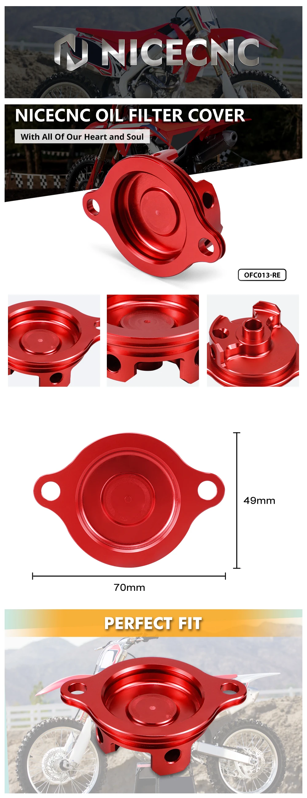 NICECNC Für Honda CRF250R CRF 250R CRF250R 2010-2017 2016 2015 2014 2013 Billet CNC Ölfilterdeckel Abdeckung Stecker Aluminium Rot – Detail 1