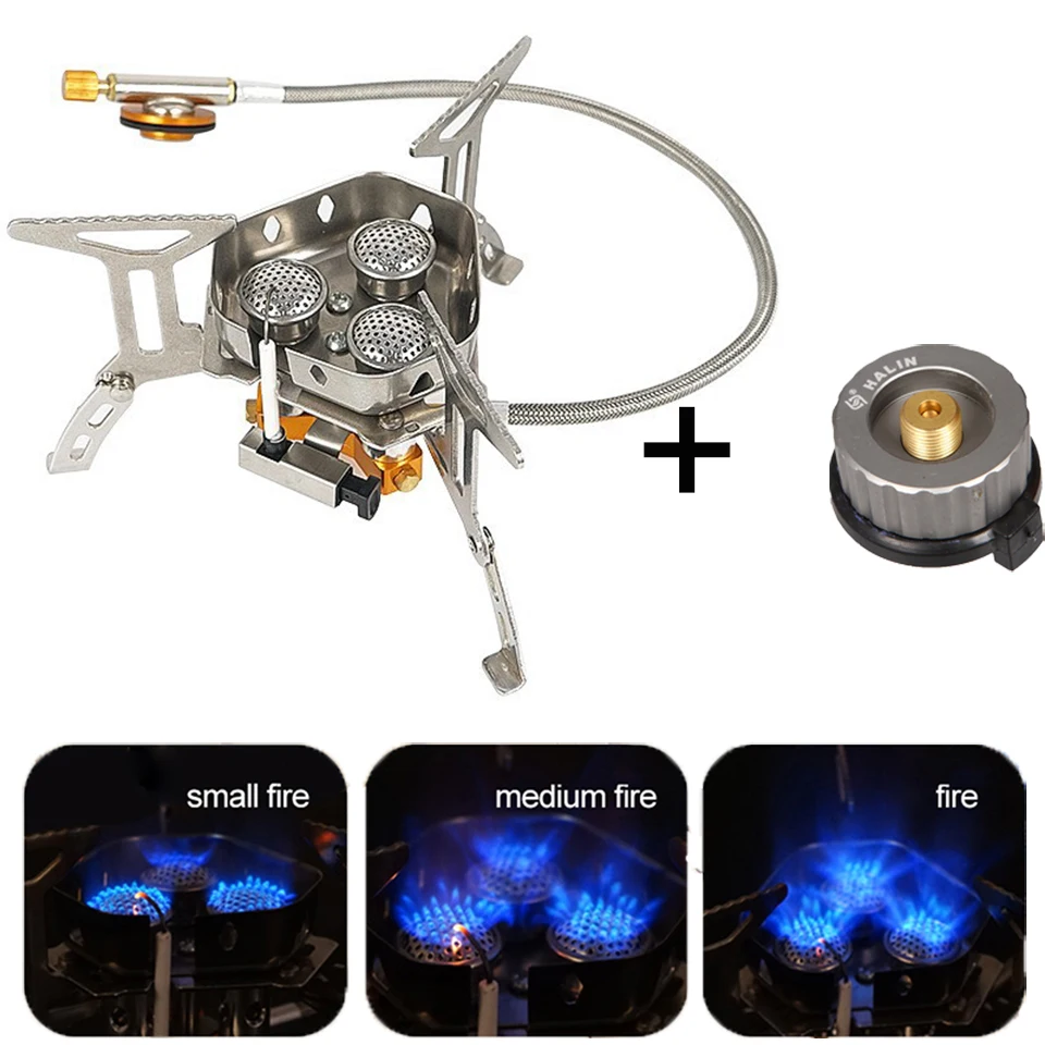 

Outdoor Portable Three Core Furnace 1/3 Burners Camp Gas Stove Portable Windproof Burner Folding Ultralight Picnic Cooking Stove