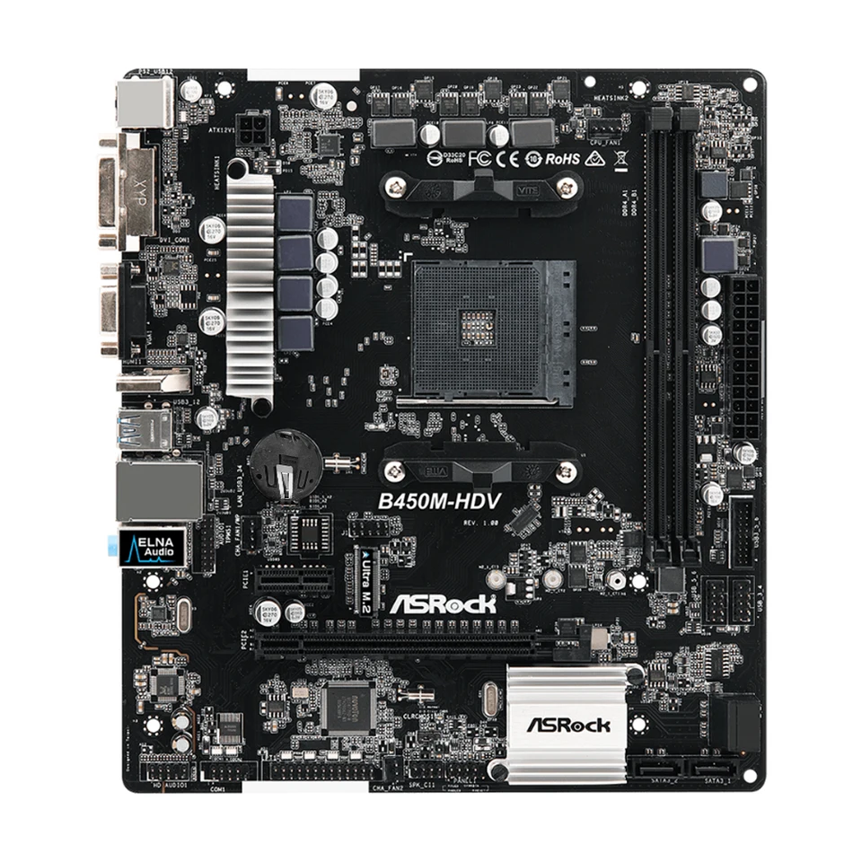 マザーボードASRock-B450M-HDV r4.0,2x ddr4,DIMM,m.2 nvme,sata3,am4