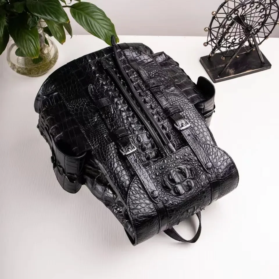 2024 New Brand Genuine Leather Crocodile Skin Men Backpacks Real Natural Leather Student Backpack Boy Luxury Computer Laptop Bag 3