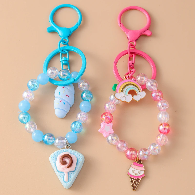 Hübsche handgemachte Perlen Armband Schlüssel bund Armband Schlüssel ring Anhänger für Frauen Mädchen Handtasche Dekor DIY Kinder schmuck Accessoires – Detail 1