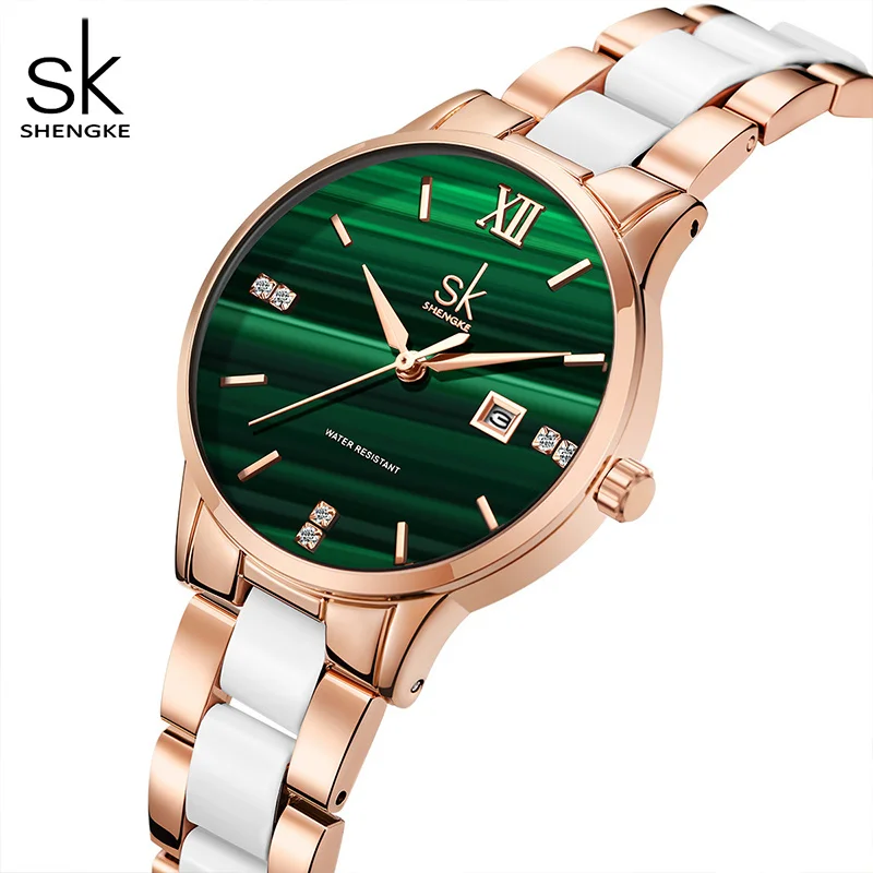 

K0160 модные женские часы с зеленым циферблатом японские кварцевые женские наручные часы с календарём Роскошные браслеты подарок для женщин