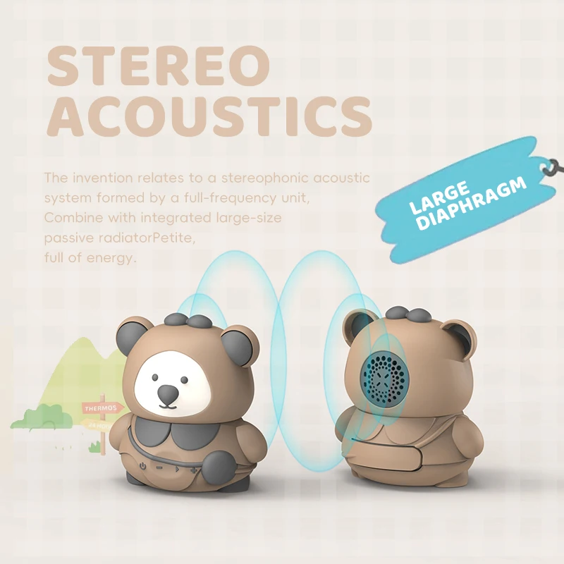 Mini Cute Animal Bluetooth Speaker Cartoon Bear TWS Connection Stereo Soundbar TF Card Music Player Best Gifts Waterproof Audio