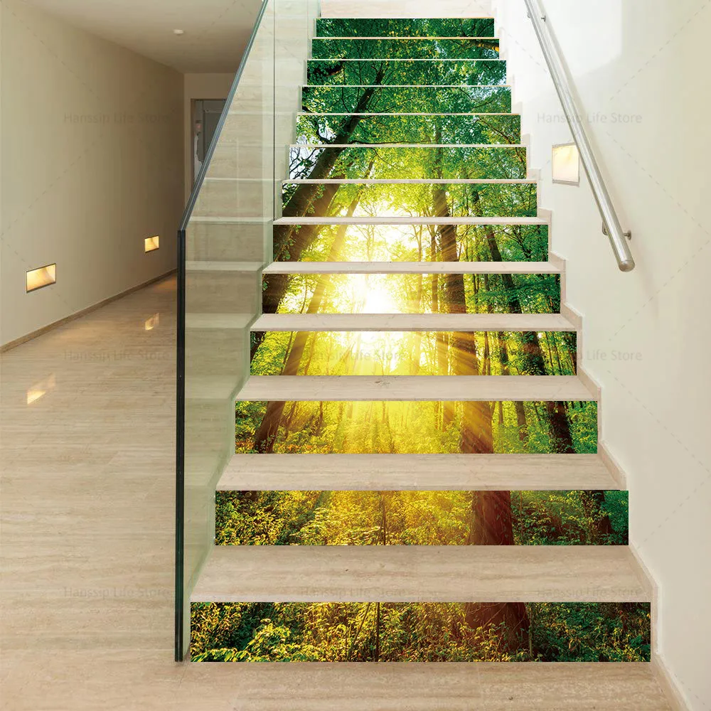 Description Picture 5 of item3D Self-Adhesive Stair Riser Decals Stickers Forest Waterfall Removable PVC Staircase Stickers Mural Stairway Stickers Wallpaper