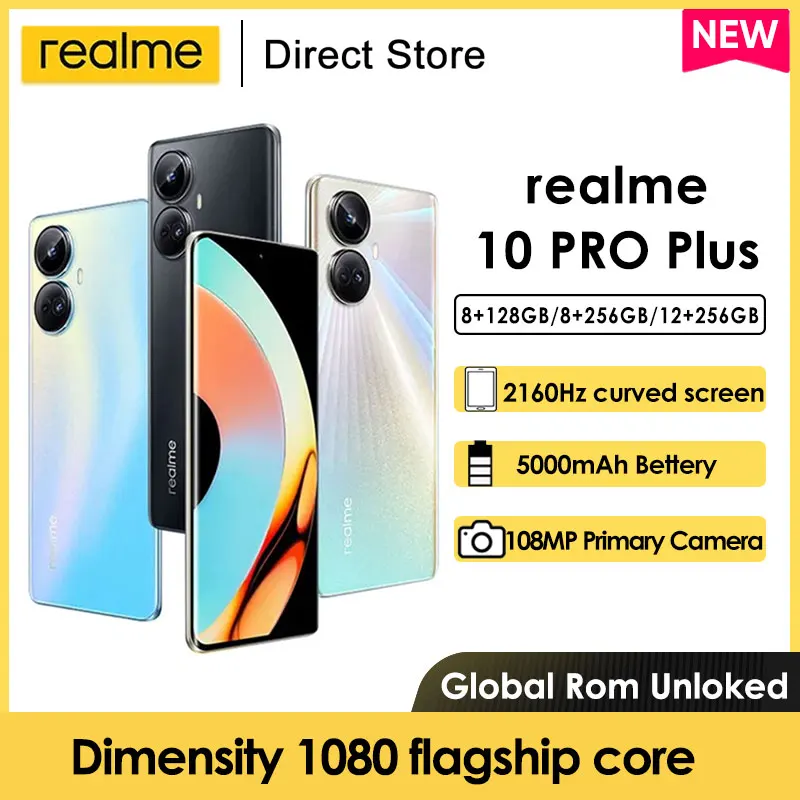 

Realme 10 Pro Plus Golbal Rom 5G Smartphone 6.7'' FHD+ Curved Screen Dimensity 1080 Octa Core NFC 108MP 5000mAh CellPhone
