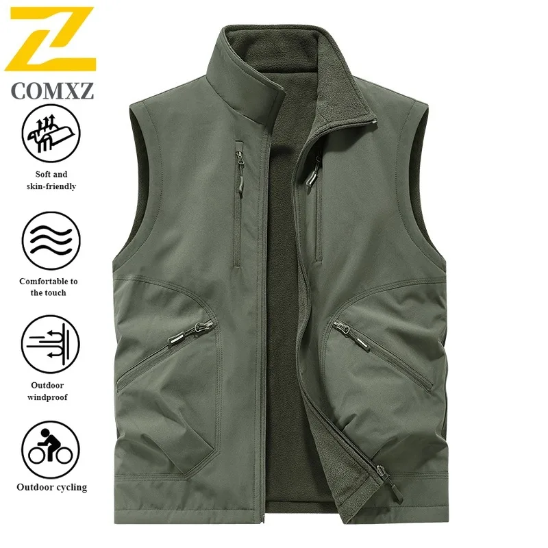 EiAO Vest Reversible Work Men's Plus Size Sleeveless Jacket 2-in-1 Windproof Waterproof Multi-Pocket Casual Coat for All Seasons