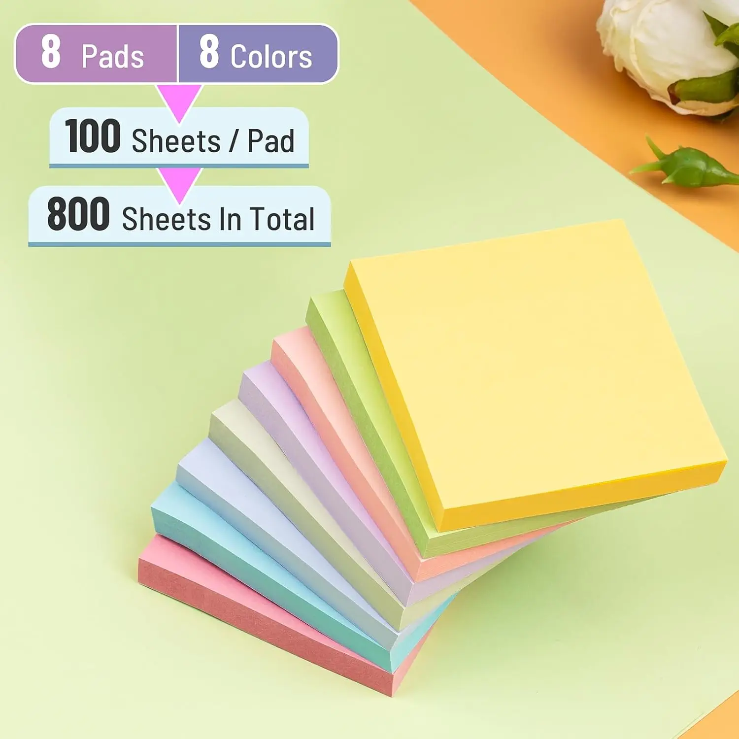 Sticky Notes 3x3 Inches 8 Pads 800 Sheets 8 Color Sticky Note Pads Premium Sticky Pads Notes Bulk