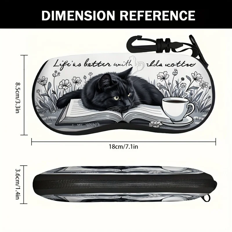 Black Cat Print Coffee Cup Style Glasses Case Portable Storage Box Perfect Gift for Women Christmas Daily Use