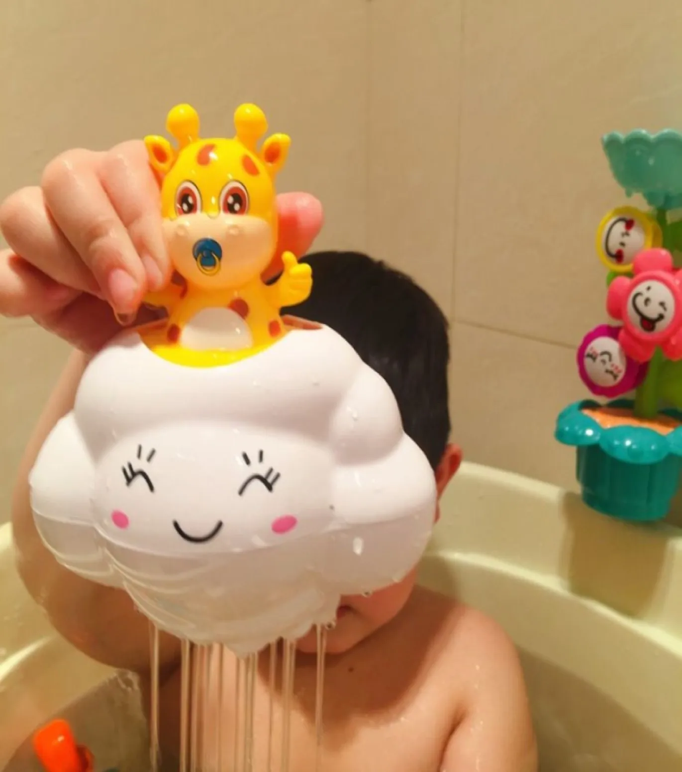 Cloud and Rain Baby Bath Tub Swimming Nozzle Toy Set Children Water Toys Animal Piggy and Deer Models baby water toys