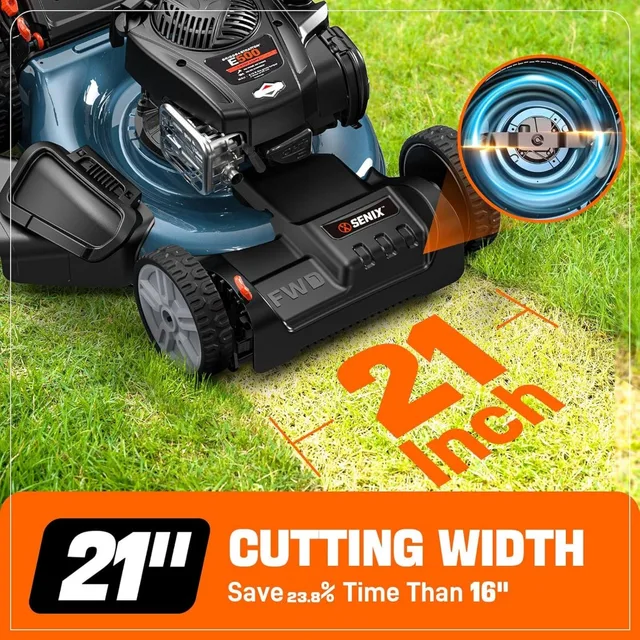 21'' Self Propelled Gas Lawn Mower - Front Wheel Drive, 140 cc 4-Cycle Briggs & Stratton Engine, 3-in-1 Bagging, Mulching, and 3