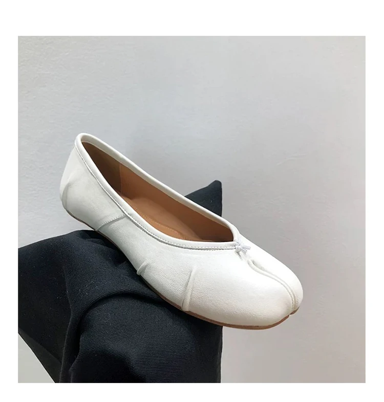 أزياء تيبي سبليت تو أحذية نسائية جلد طبيعي الباليه الشقق مريحة الشقق خمر مطوي أحذية جلد الغنم أحذية مصممين