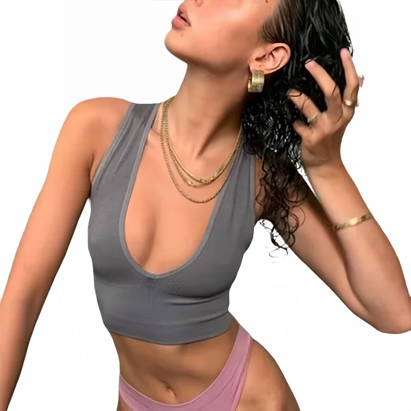 Women's Crop Top Sports Bras Female Seamless Underwear Tank Top Sexy Deep V Bralette Summer Camisole Lingerie Vest