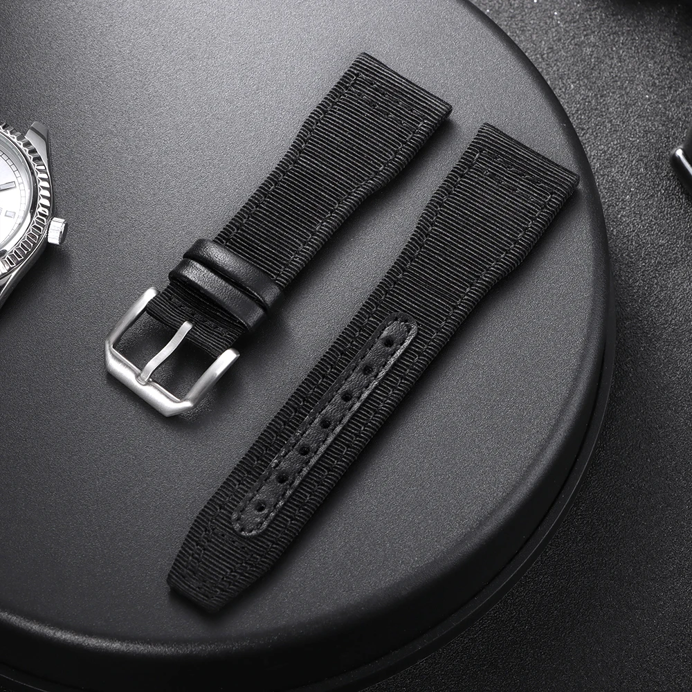 Waterproof Nylon Canvas Watch Strap with Cowhide Accents - Sporty and Stylish Wristband