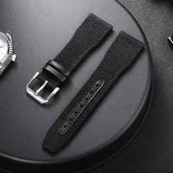 Waterproof Nylon Canvas Watch Strap with Cowhide Accents - Sporty and Stylish Wristband - 22mm (Black)