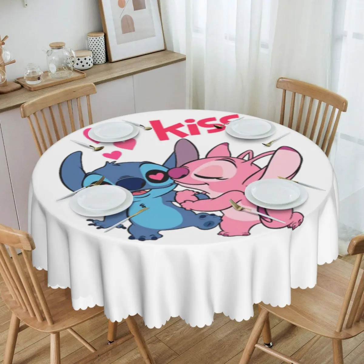 

Custom Round Fitted Stitch Lion Cute Table Cloth Waterproof Tablecloth 60 inch Table Cover for Kitchen Dinning